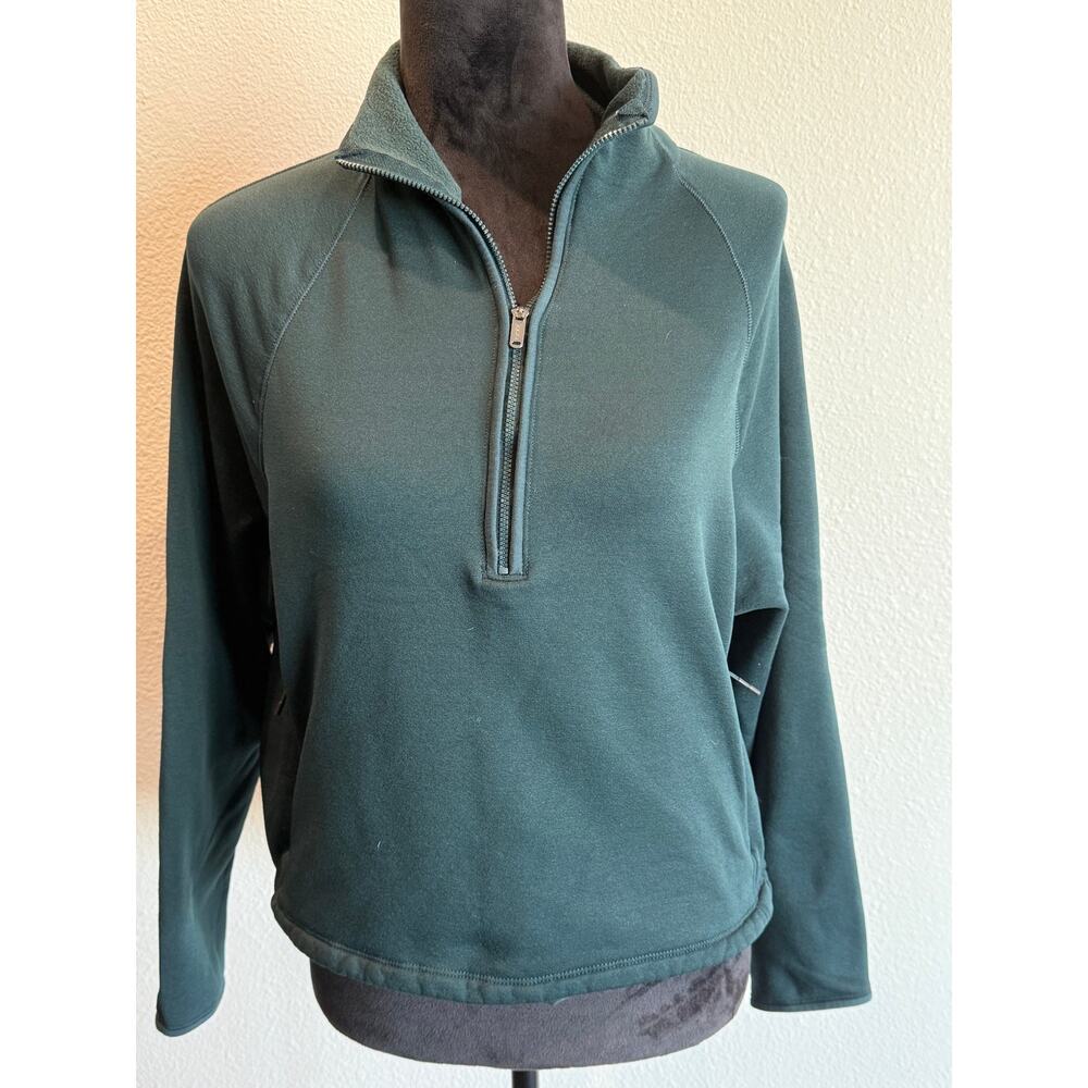 Athleta M Altitude 1/2 Zip Fleece Pullover Green Cinch Hem Zip Pocket Sweatshirt